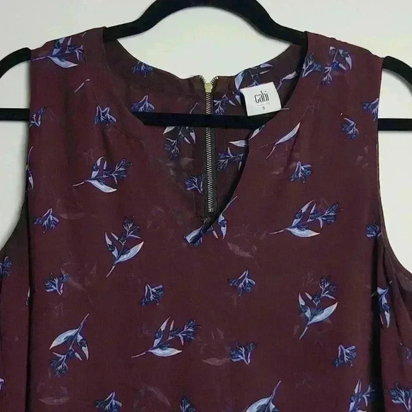 CABI Icy Floral Bouquet Blouse Maroon Sleeveless Layered Tank Size Small - Picture 3 of 9